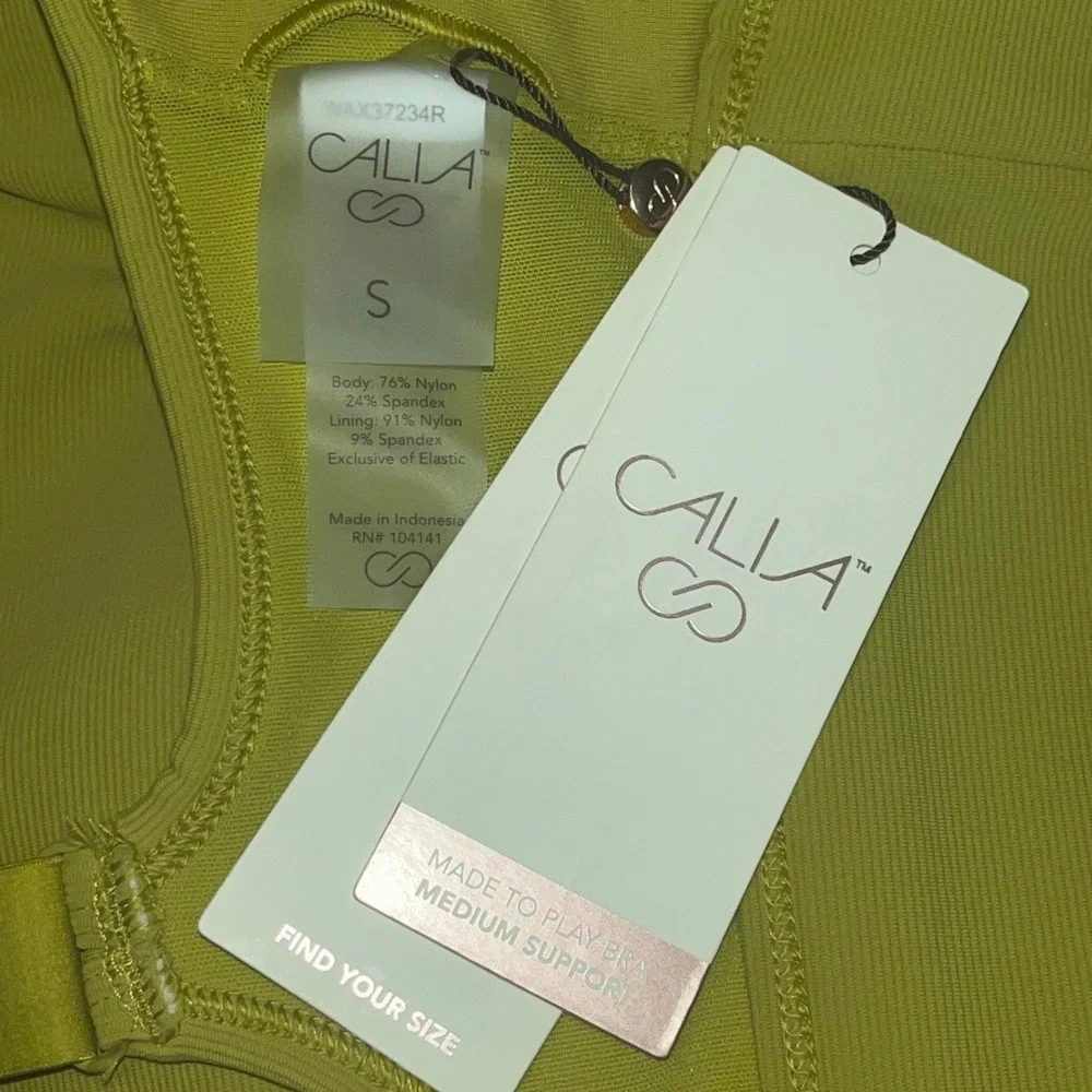 CALIA Women Sports Bra Lime Green Ribbed Medium Support Made To Play Gym Small